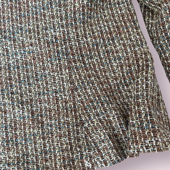 Women’s Vintage Newport News Brown Blue Tweed Faux Button Front Blazer Size 10 - Picture 11 of 12